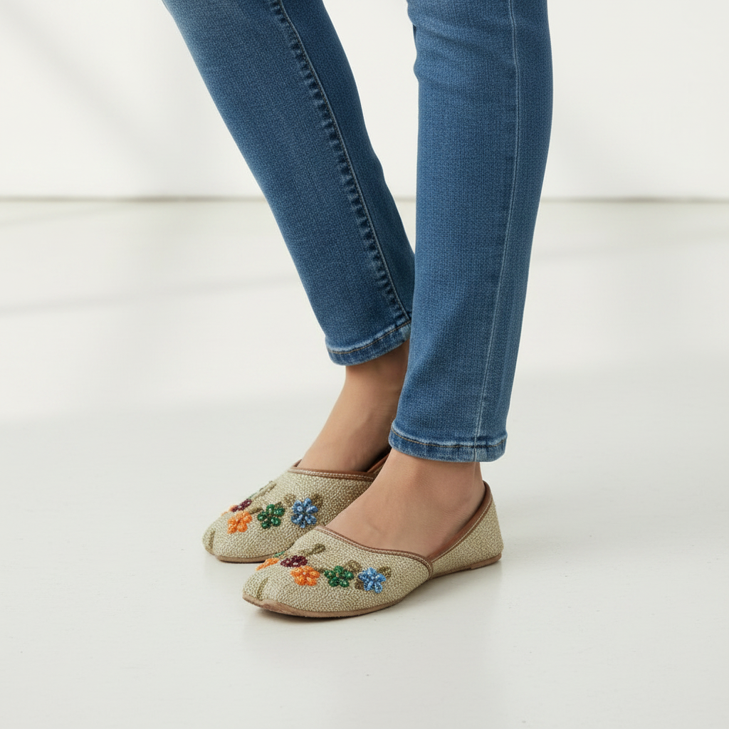 Floral Jute khussa(Nude)