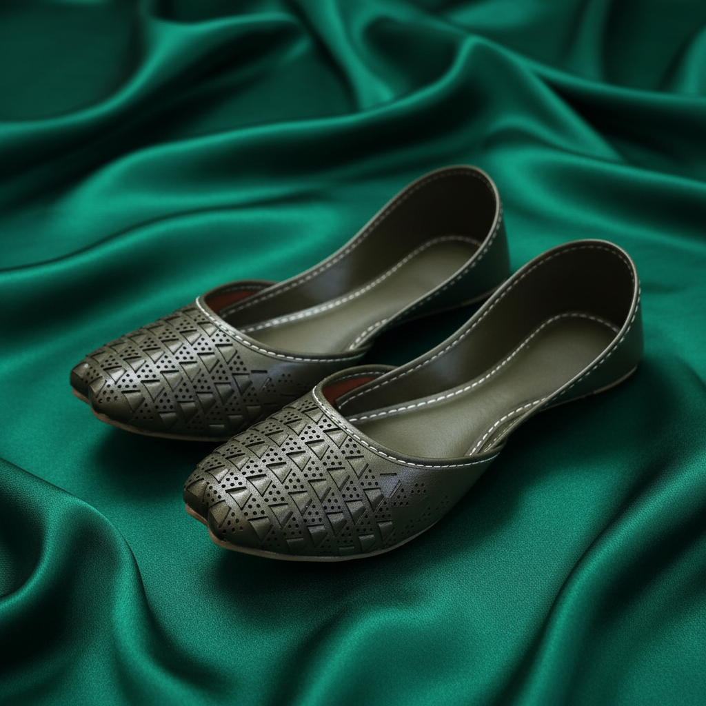 Chikankari Khussa-Olive Green