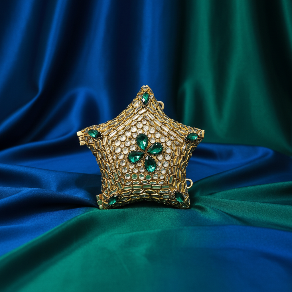 Kundan Sitaara Clutch (Emerald)