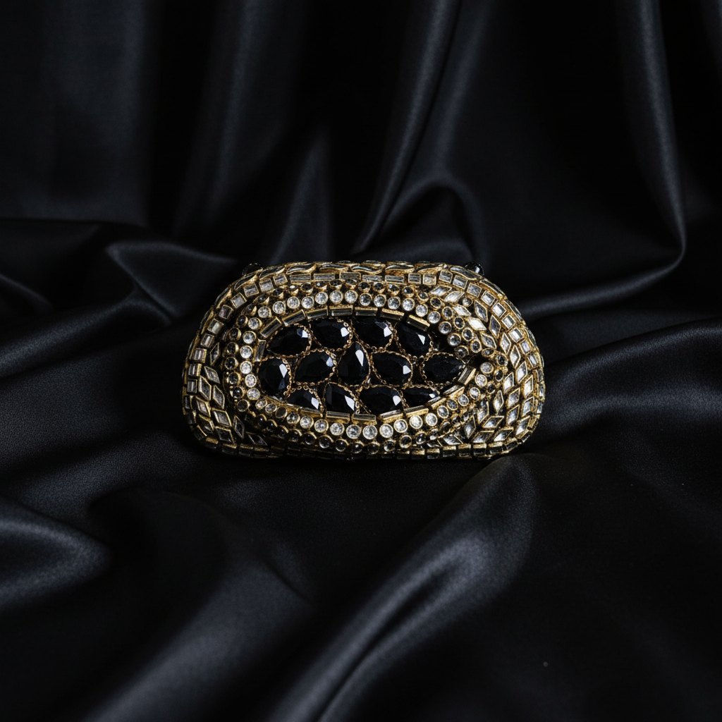 Kundan Capsule MiniClutch (Black)
