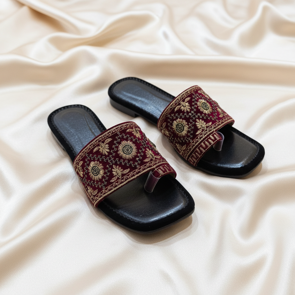 Maroon Embroidered Slider(Maroon)