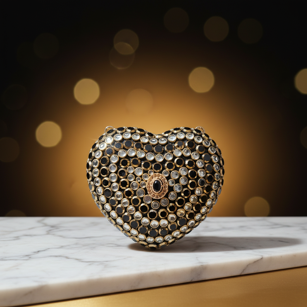 Crystal Heart Clutch (Black) – Khussa Corner
