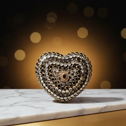 Crystal Heart Clutch (Black)