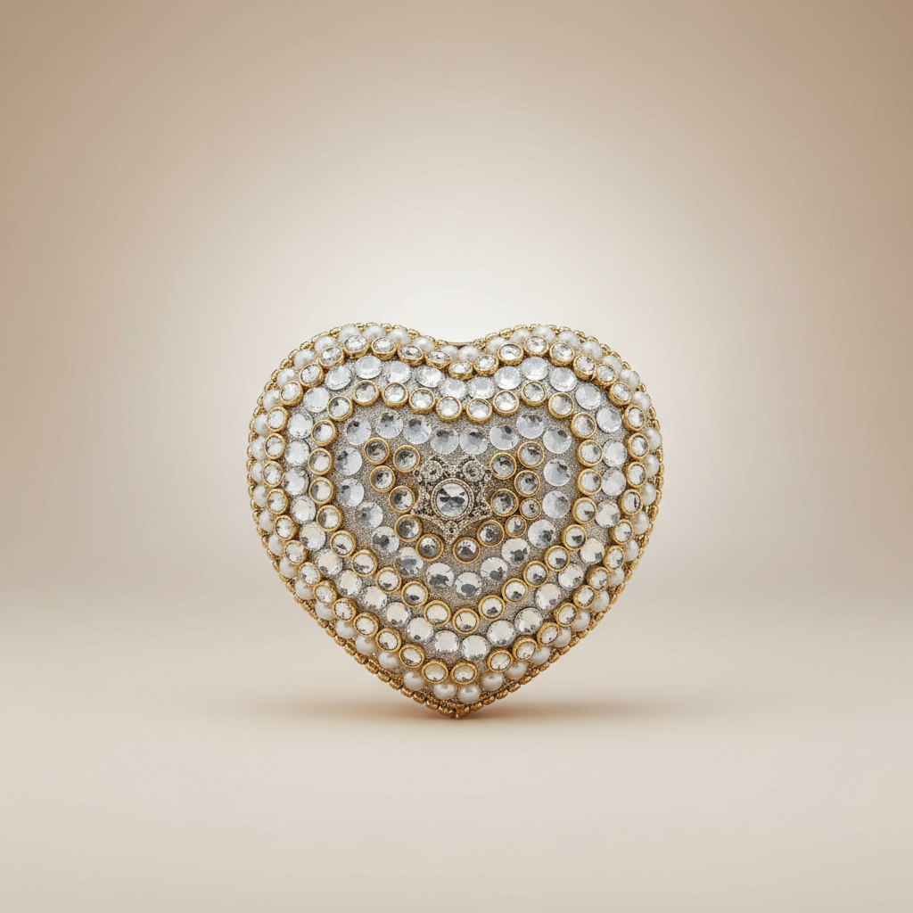 Crystal Heart Clutch (Silver)