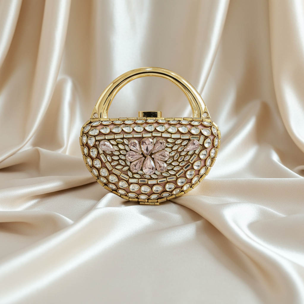 Mughlia Kundan Clutch (Blush Pink)