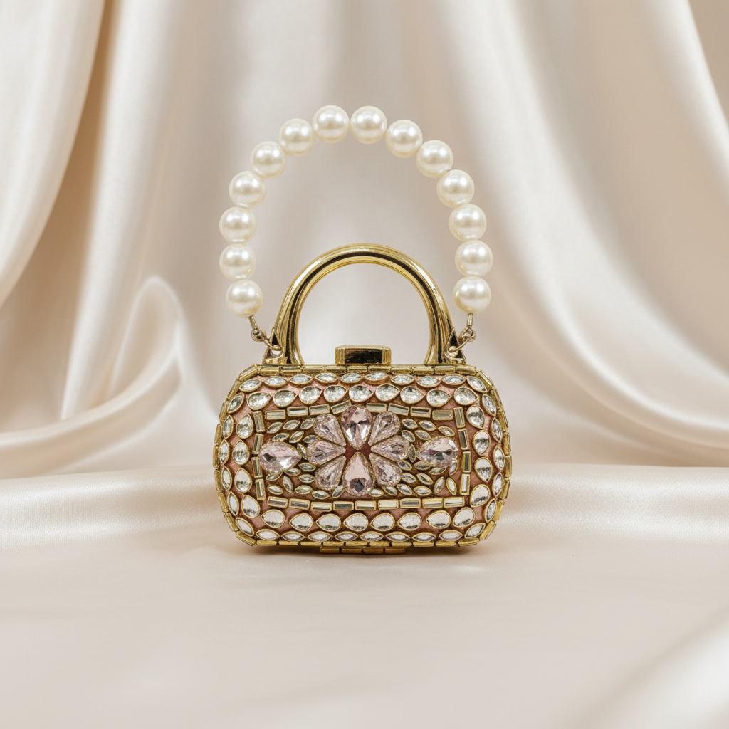 Nawabi Kundan Clutch (Blush pink)