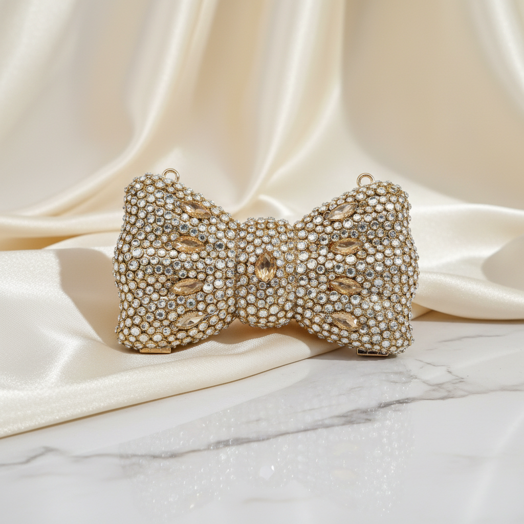 Kundan Bow Clutch (Rose Gold)