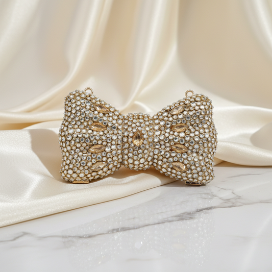 Kundan Bow Clutch (Rose Gold)