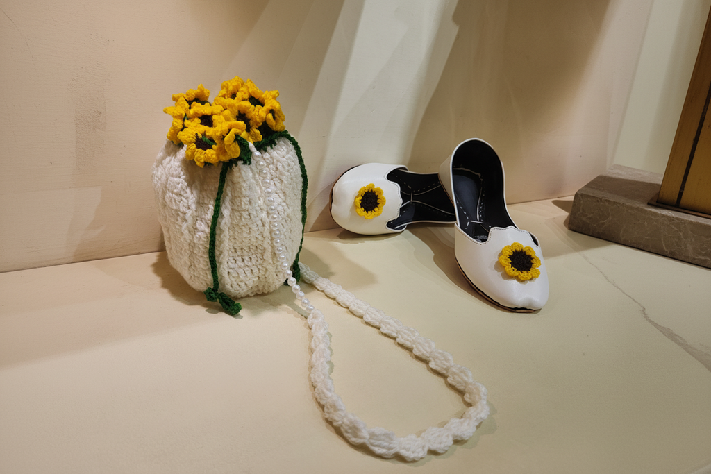 Sunflower Crochet Khussa & Potli Combo