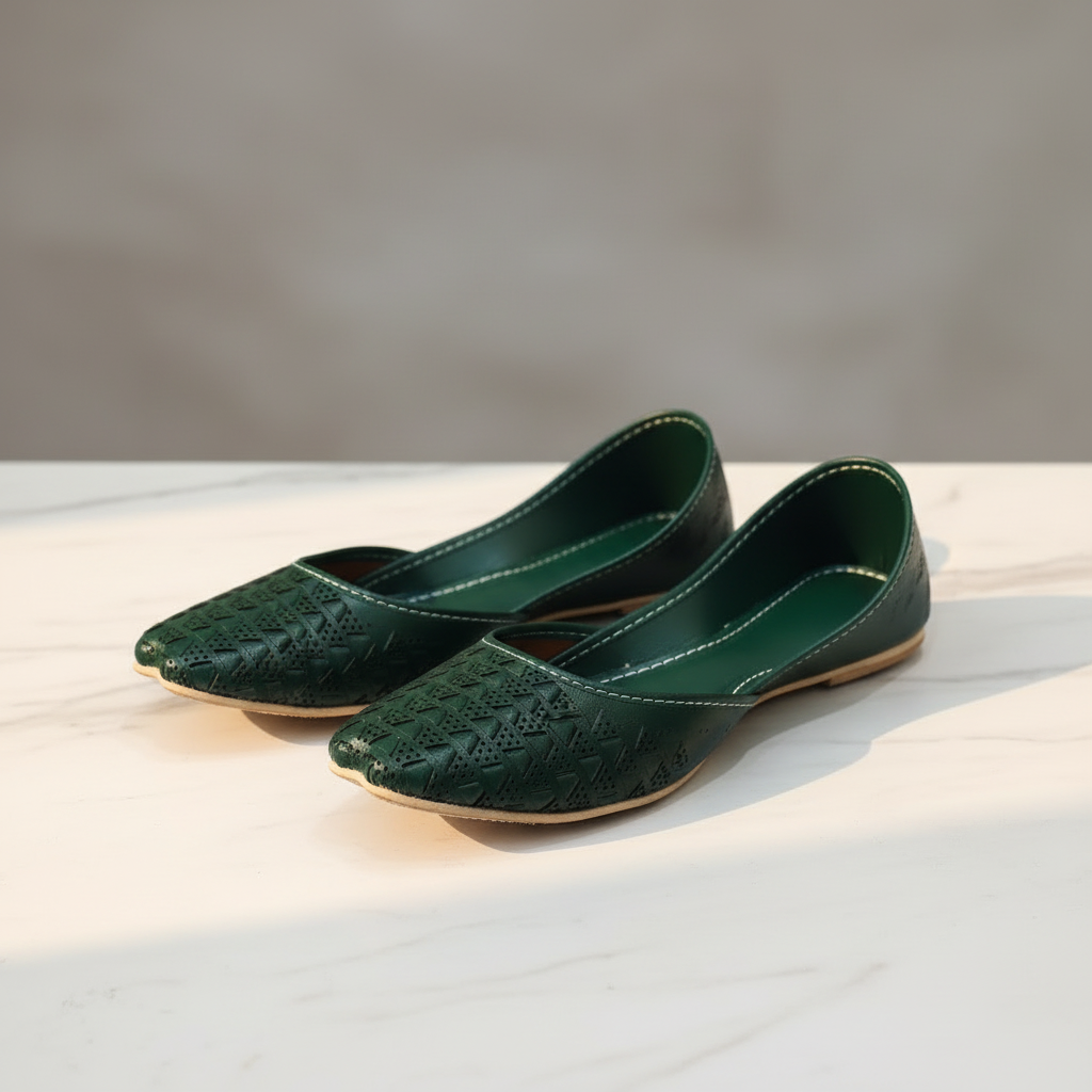 Chikankari Khussa-Dark Green