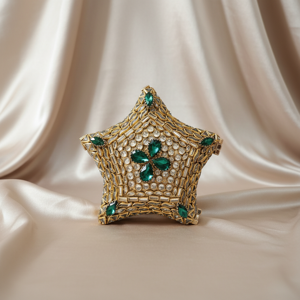 Kundan Sitaara Clutch (Emerald)