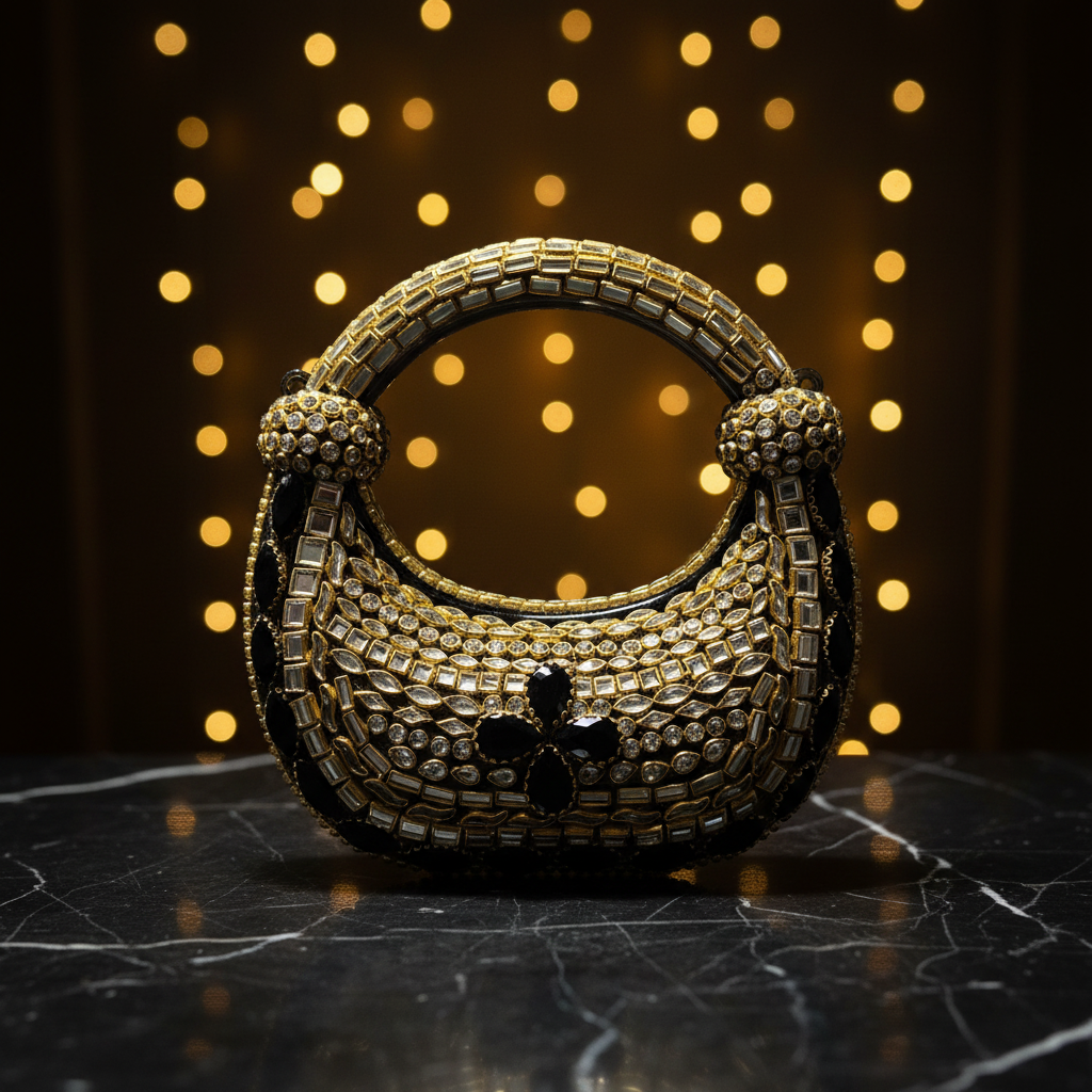 Kundan JetBlack Clutch