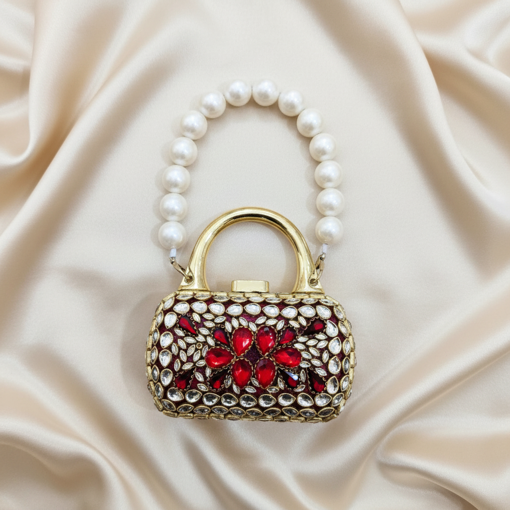 Nawabi Kundan Clutch (Red)
