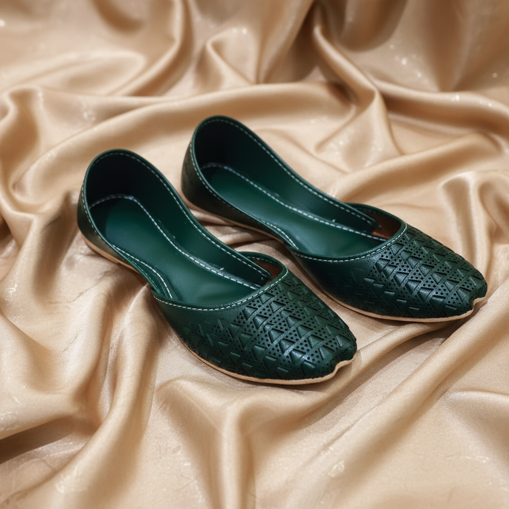 Chikankari Khussa-Dark Green