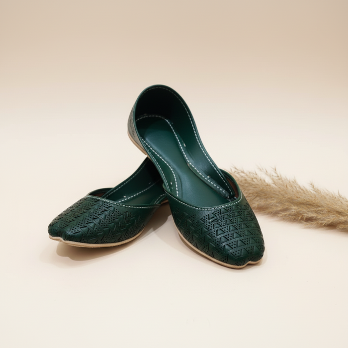 Chikankari Khussa-Dark Green