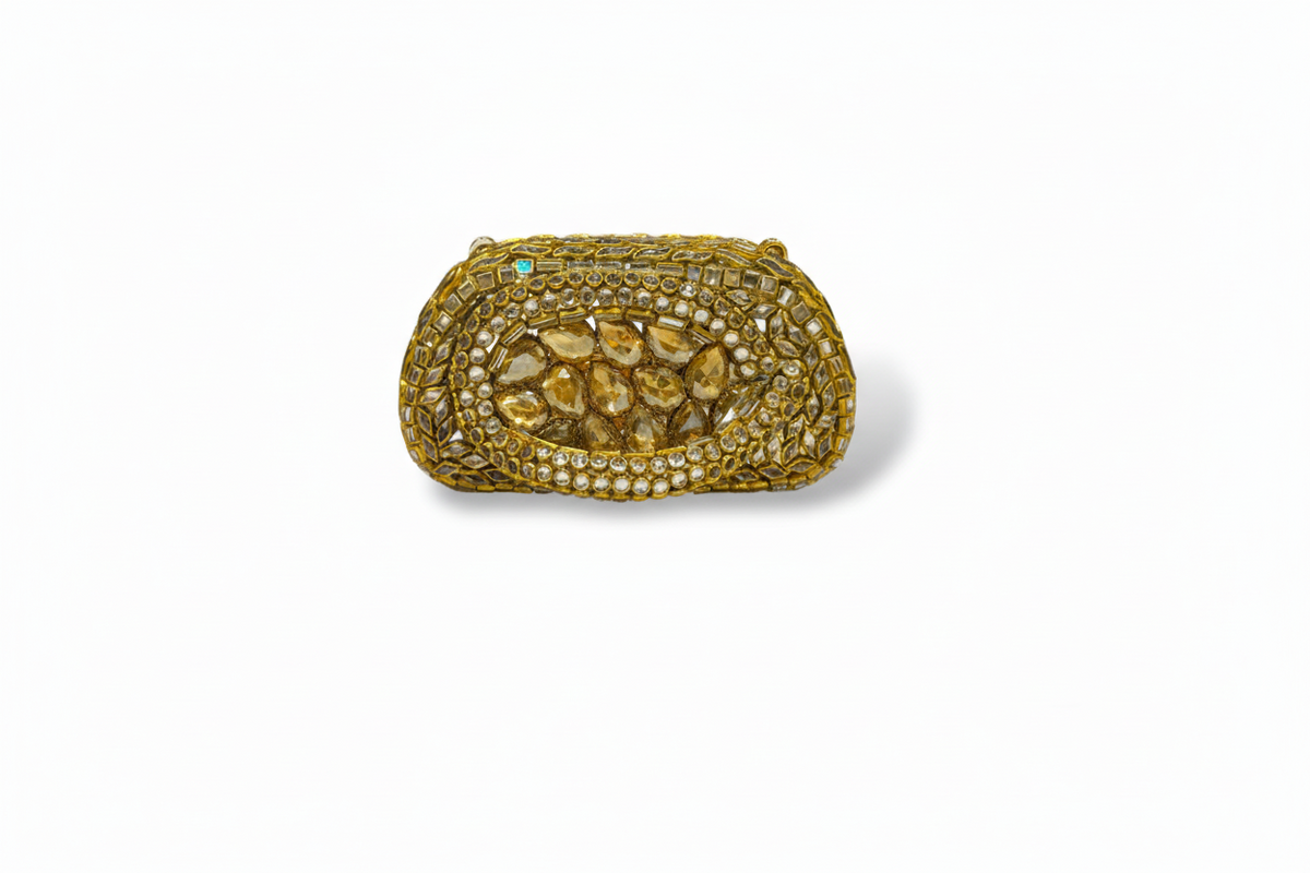 Kundan Capsule MiniClutch (Antique Gold)