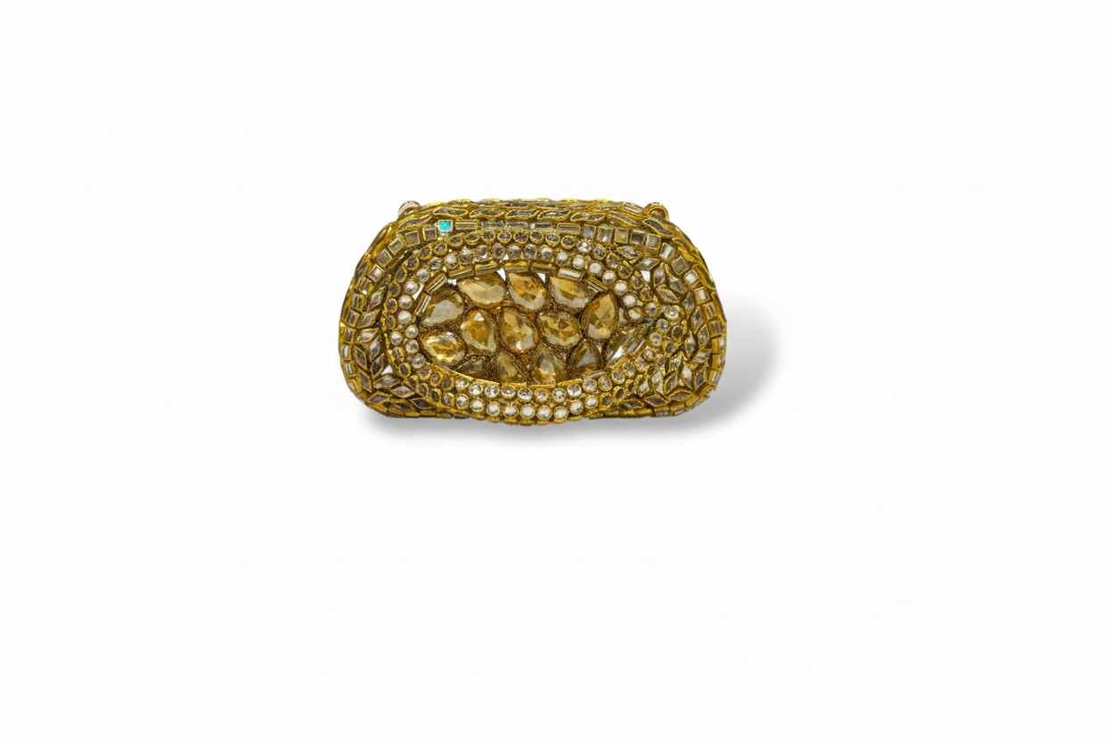 Kundan Capsule MiniClutch (Antique Gold)