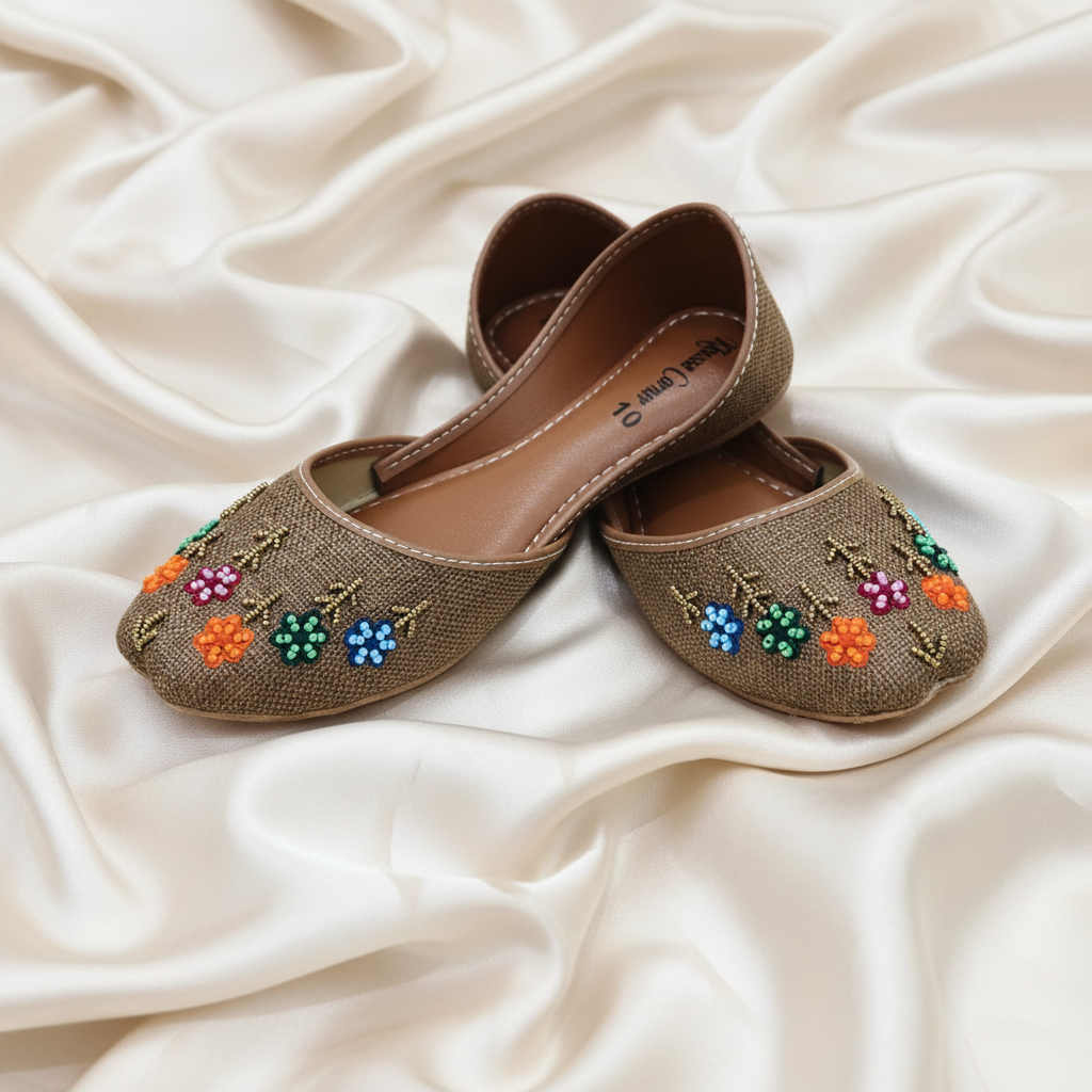 Floral Jute khussa(Brown)