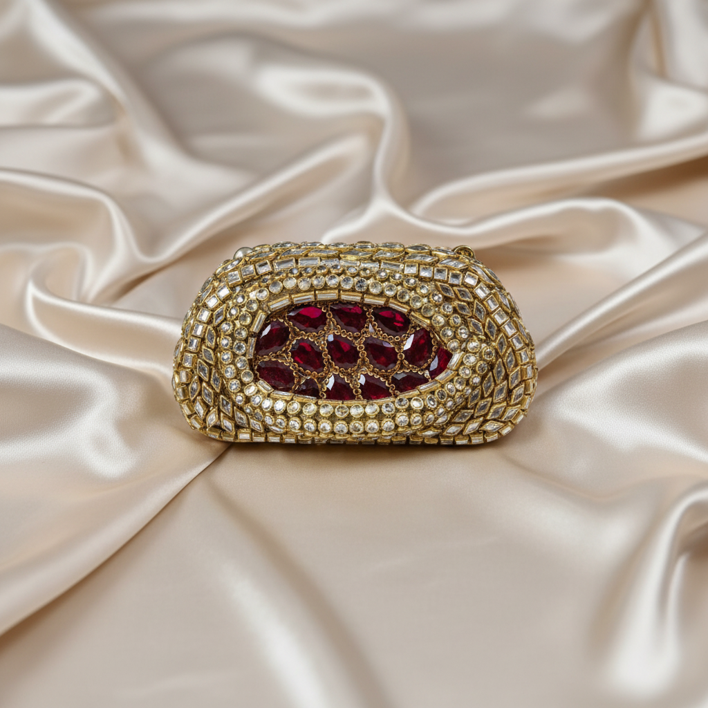 Kundan Capsule MiniClutch (Red)