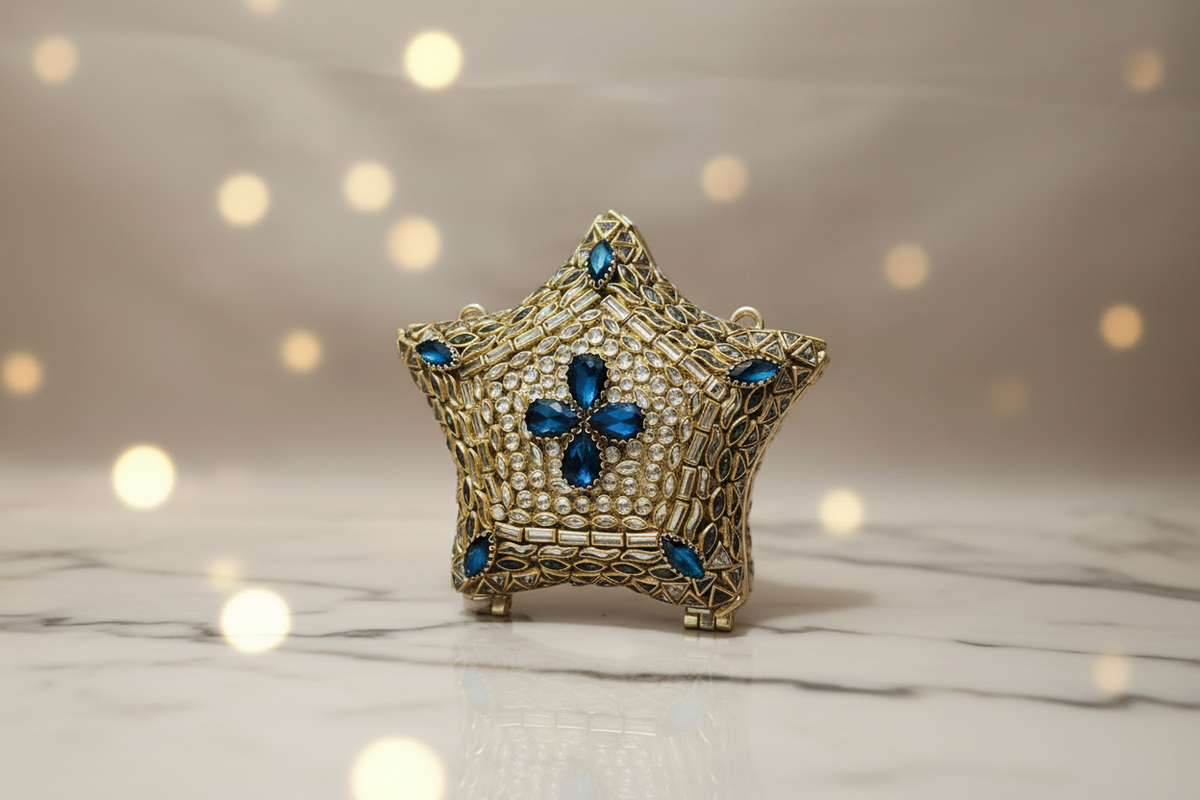 Kundan Sitaara Clutch (Sapphire)