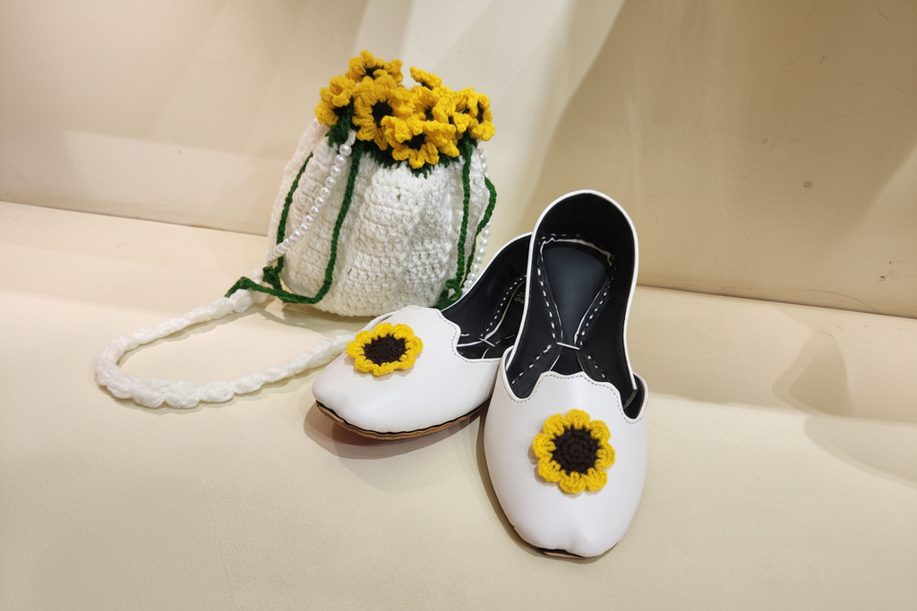 Sunflower Crochet Khussa & Potli Combo