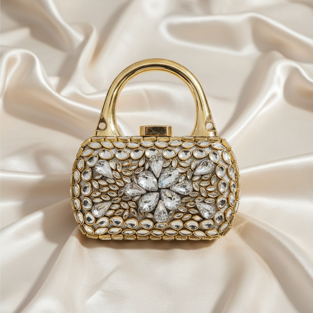 Nawabi Kundan Clutch (Silver)