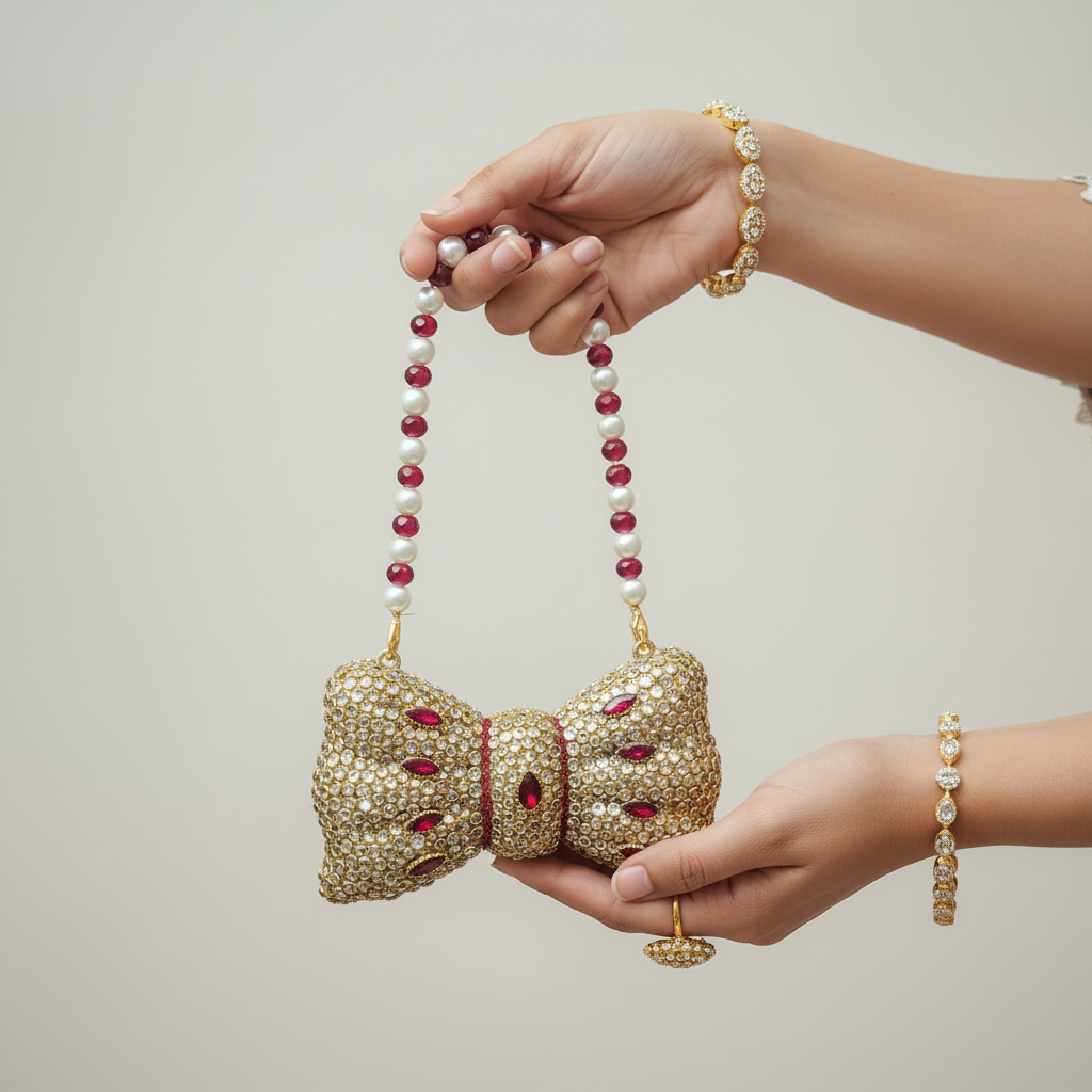 Kundan Bow Clutch (Red)
