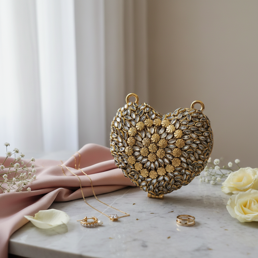 Kundan Heart Clutch (D)
