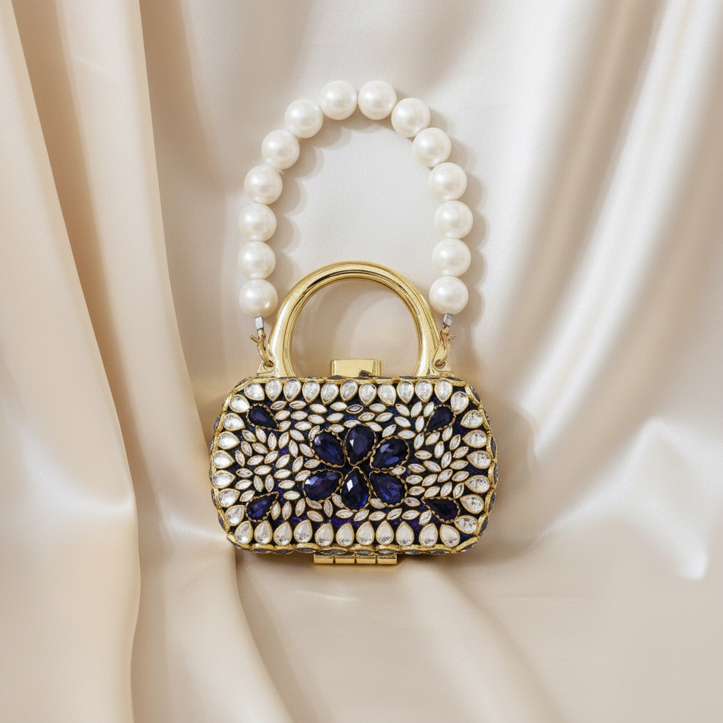 Nawabi Kundan Clutch (Plum)
