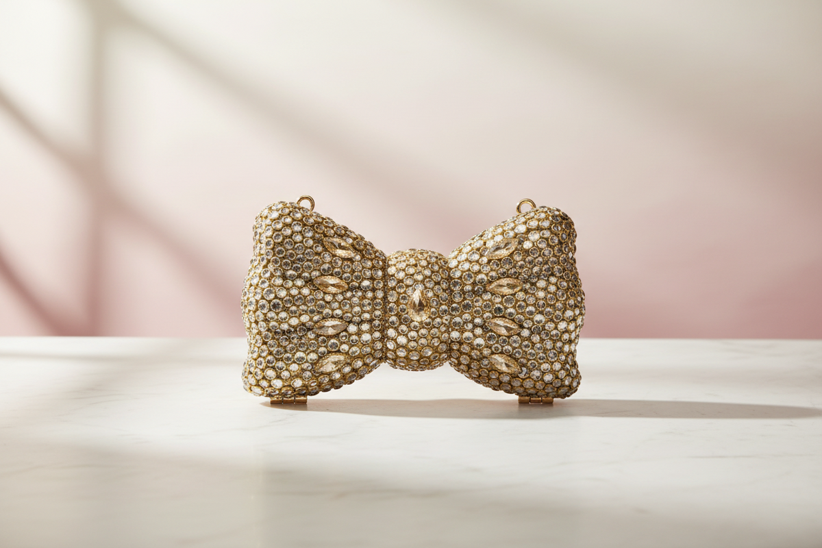 Kundan Bow Clutch (Rose Gold)