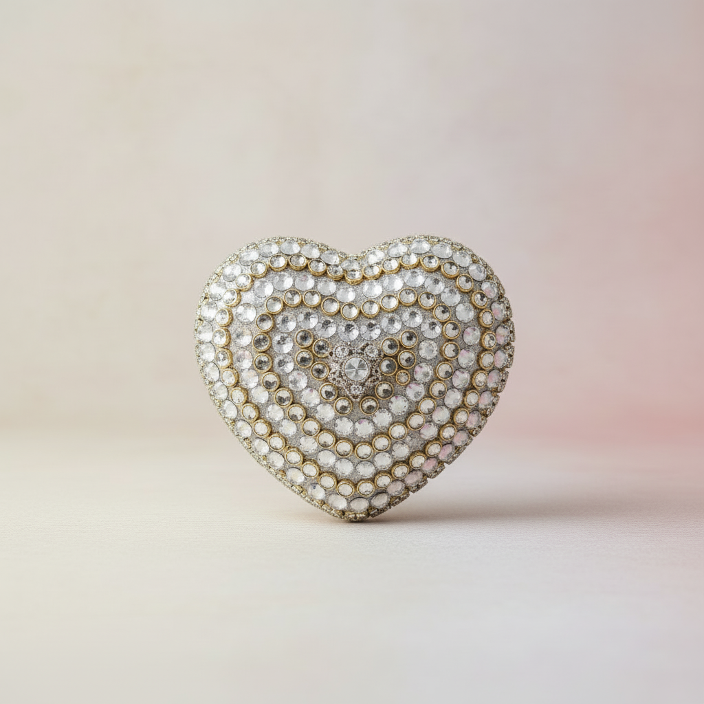 Crystal Heart Clutch (Silver)