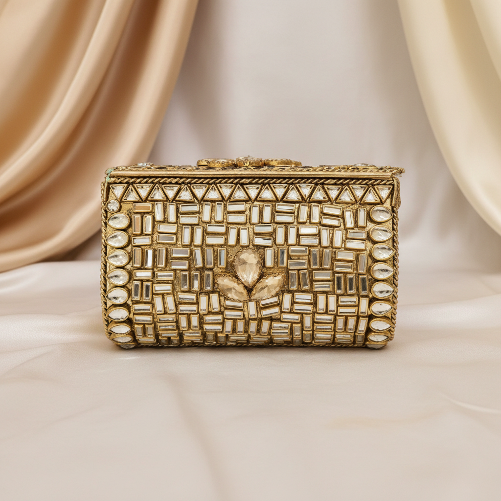 Kundan Turkish Clutch - Gold