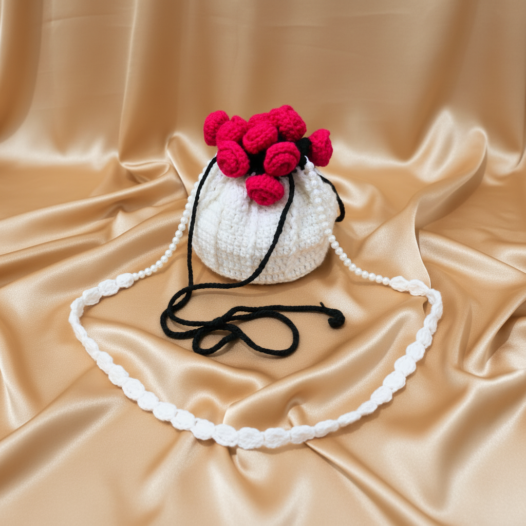 Rose Crochet Potli (Hot Pink)
