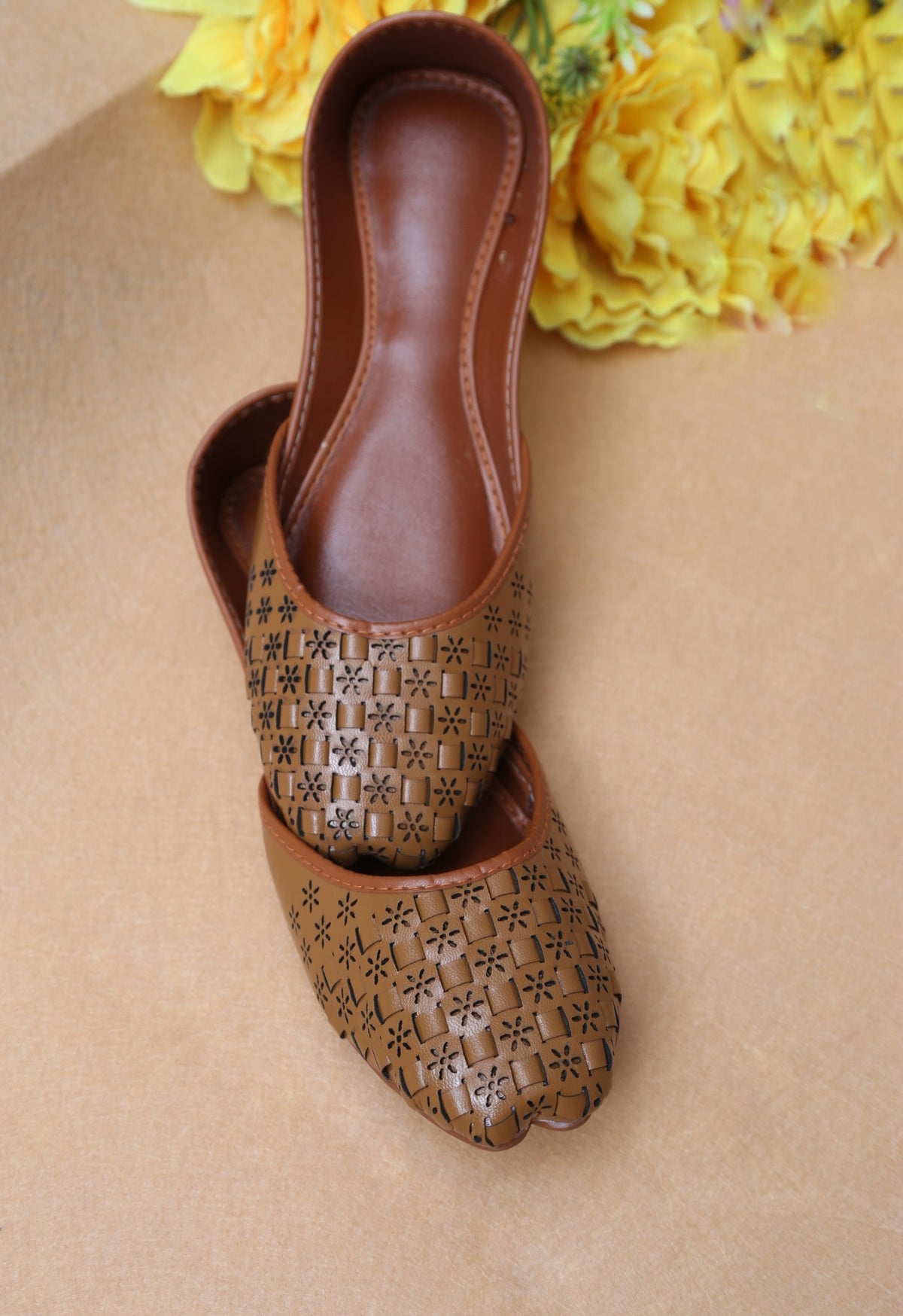 Chikankari Khussa-Mustard