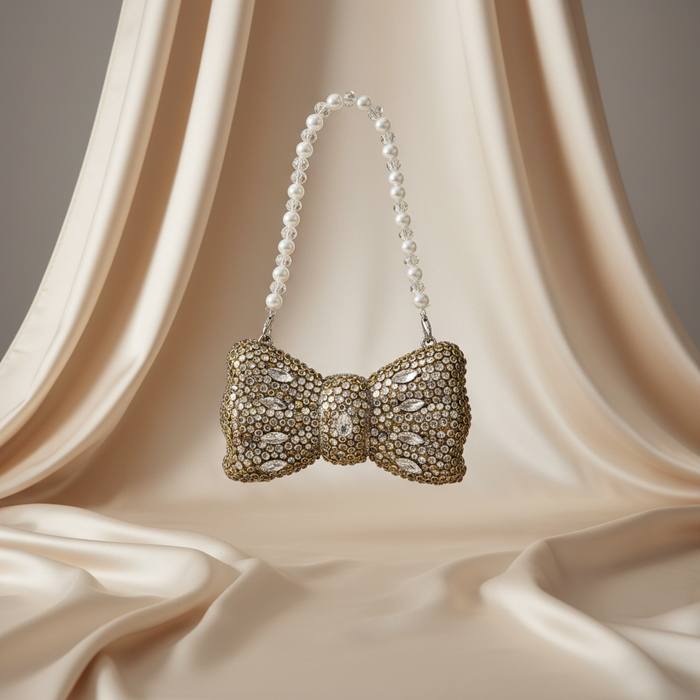Kundan Bow Clutch (Silver)