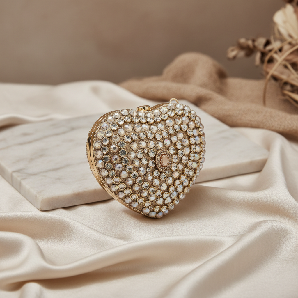 Crystal Heart Clutch (Ivory Gold)