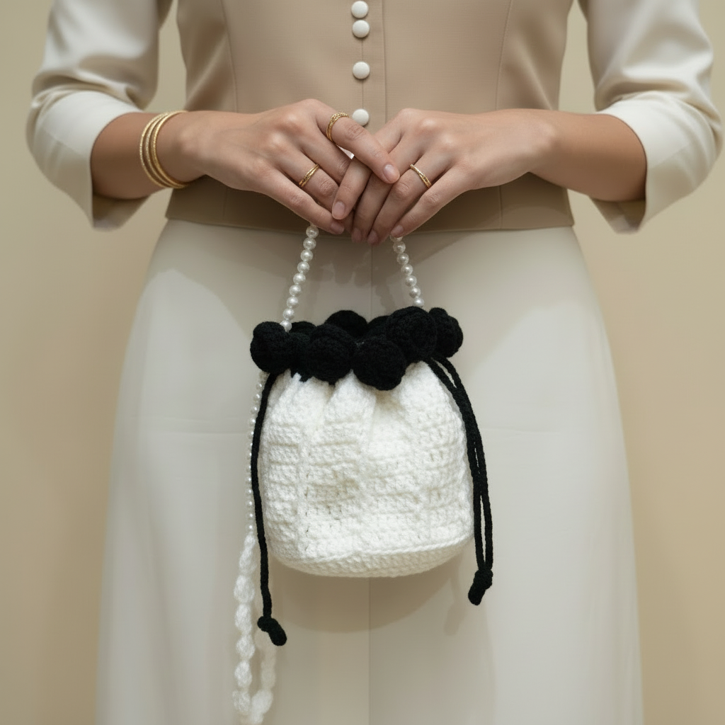 Rose Crochet Potli (Black)
