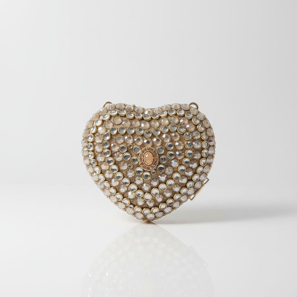 Crystal Heart Clutch (Ivory Gold)