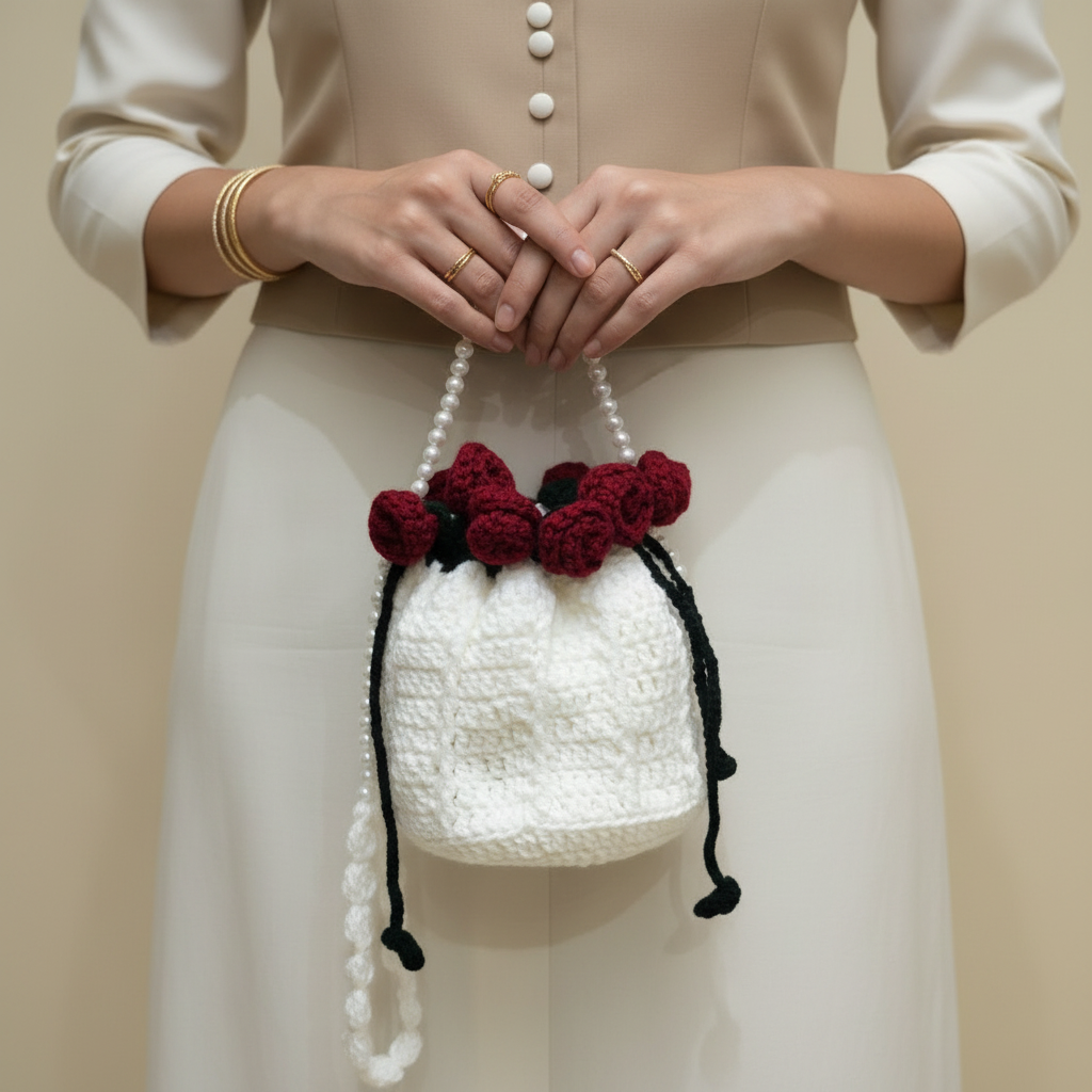 Rose Crochet Potli (Red)