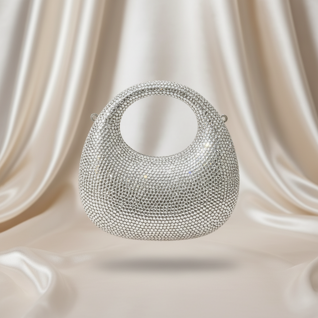 Luna Crystal Clutch- Silver