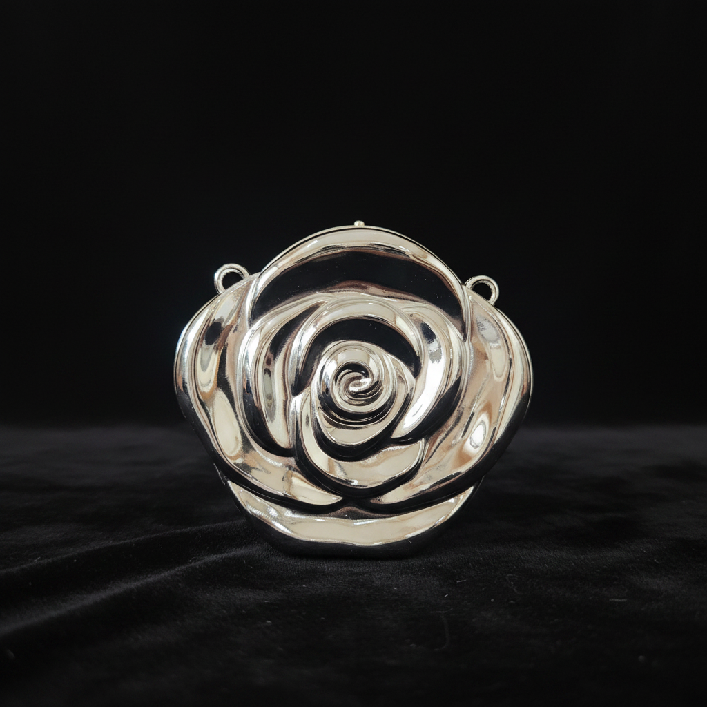Metal Rose Clutch (Silver)