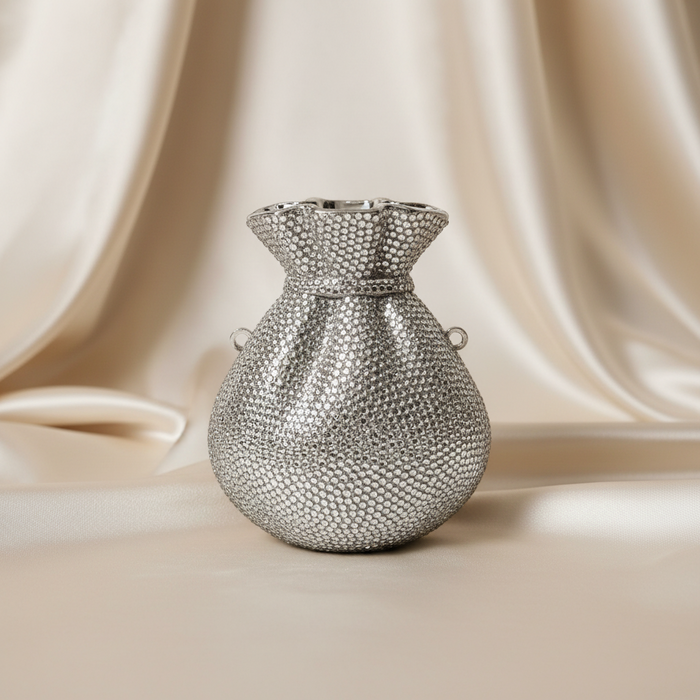 Rhinestone Potli Clutch- Silver