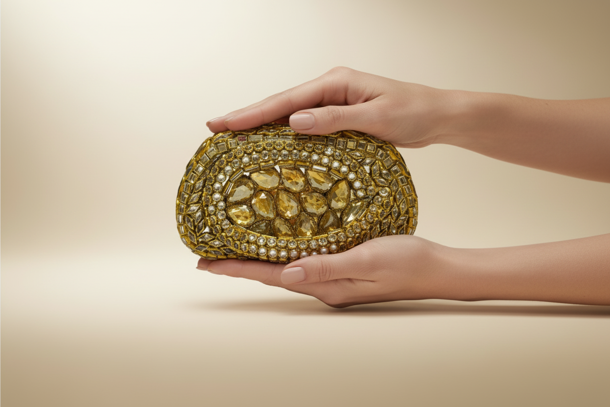 Kundan Capsule MiniClutch (Antique Gold)