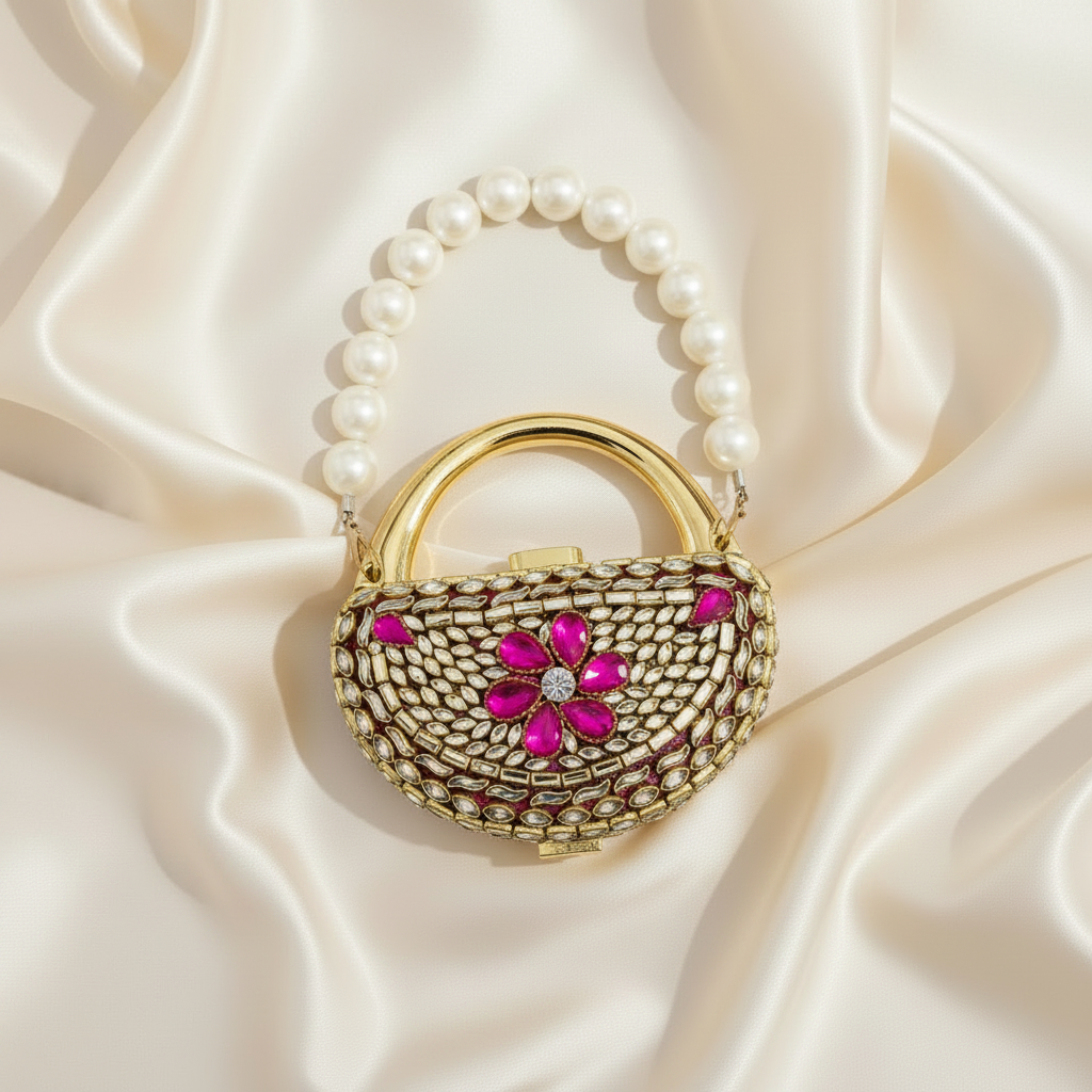 Mughlia Kundan Clutch (Pink)