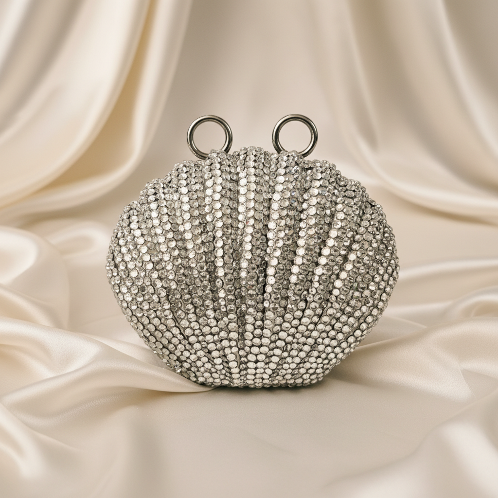 Shellena Crystal Clutch- Silver