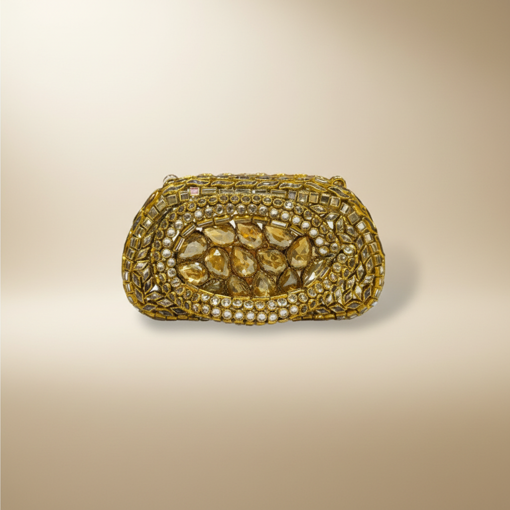Kundan Capsule MiniClutch (Antique Gold)