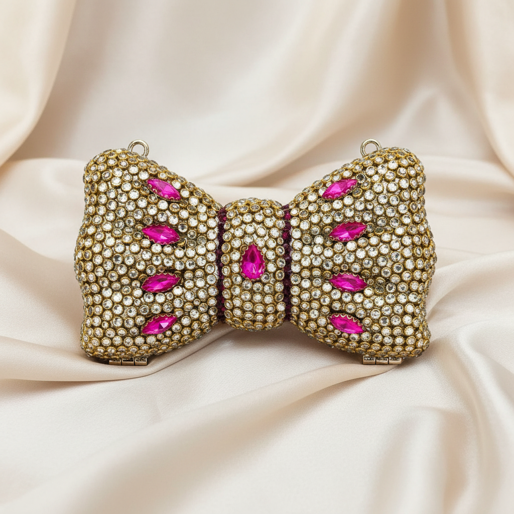 Kundan Bow Clutch (Fuchsia)