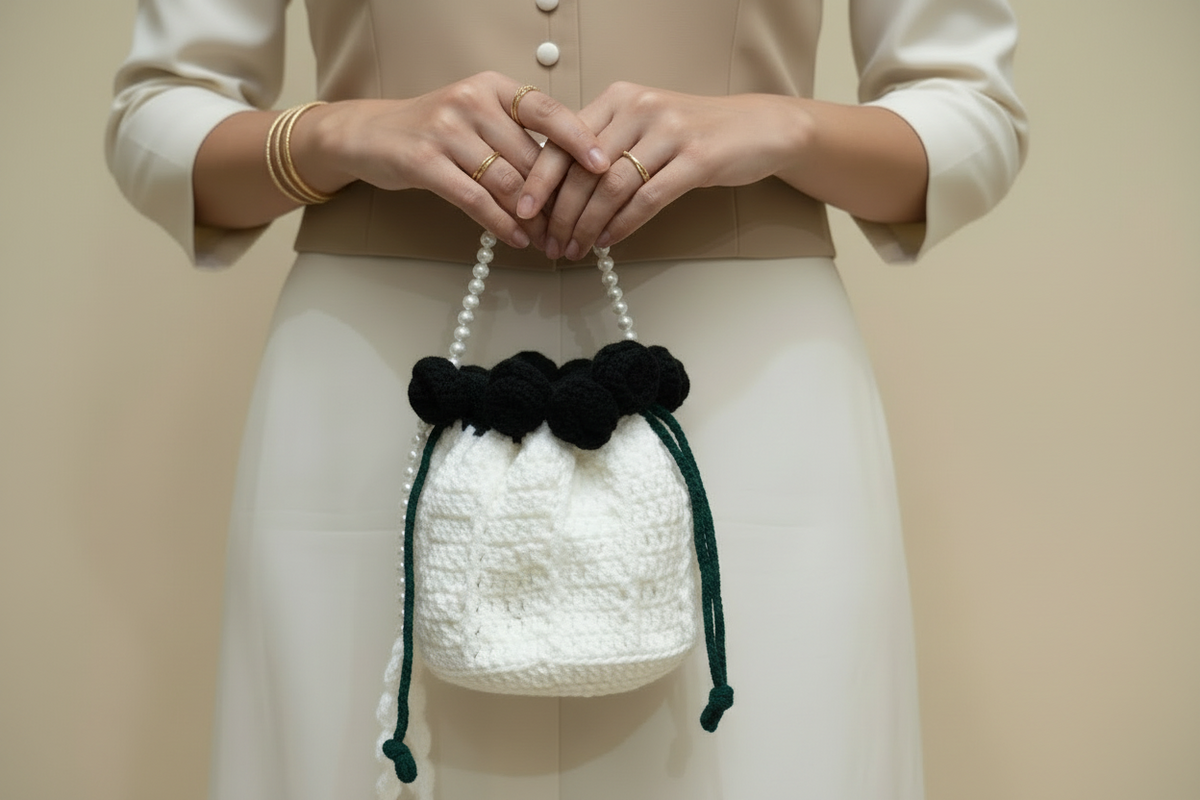 Rose Crochet Potli (Black)