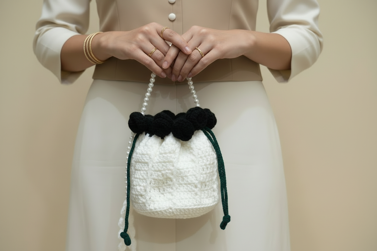 Rose Crochet Potli (Black)