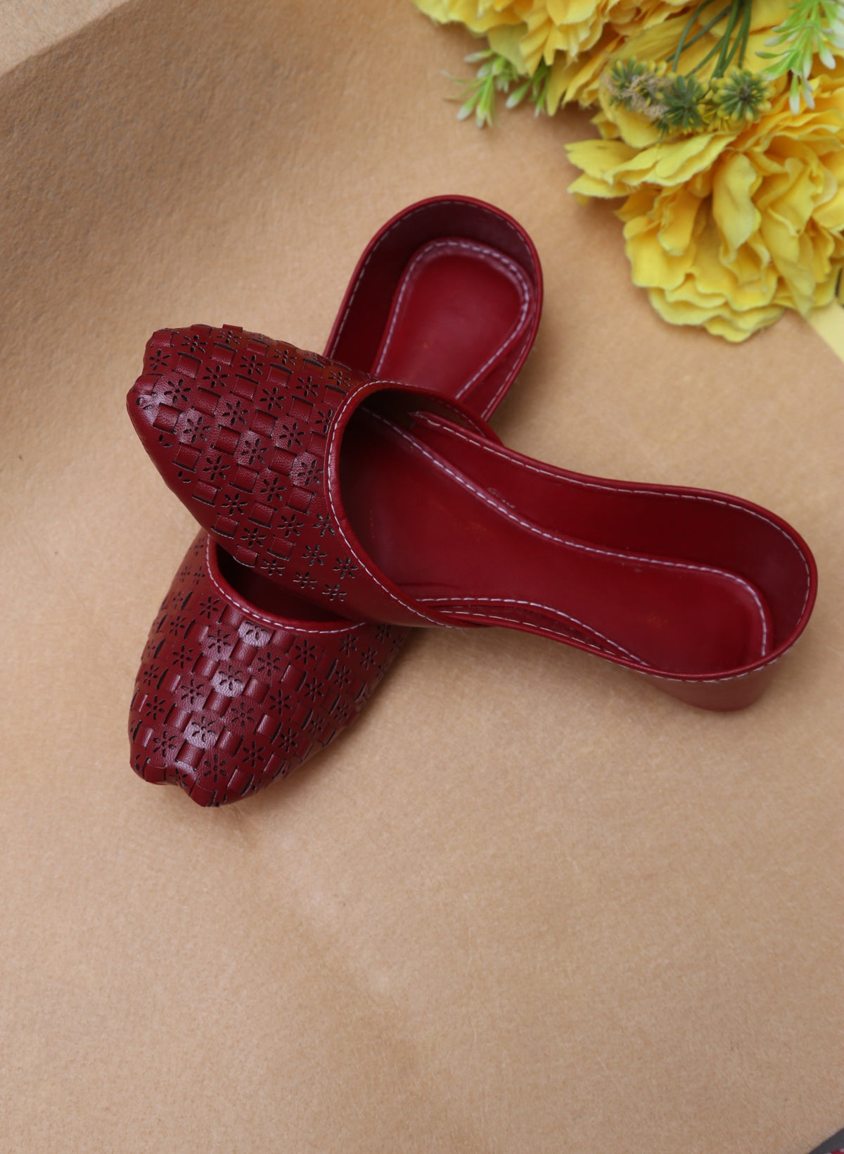 Chikankari Khussa-Maroon